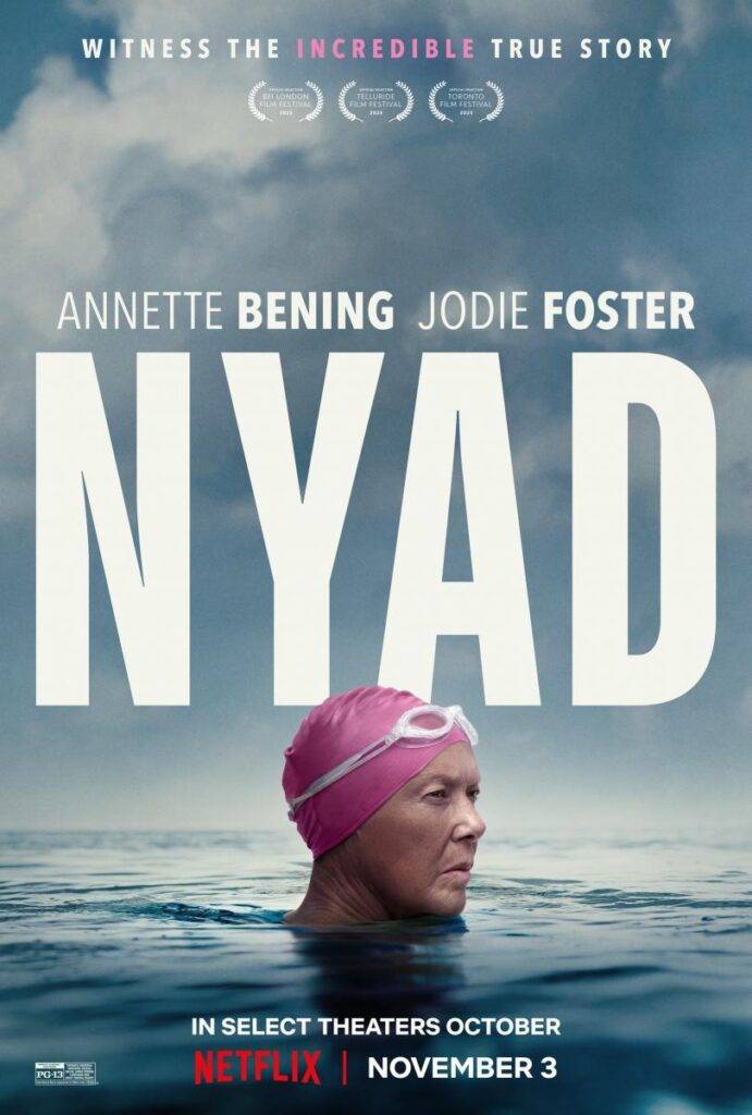 poster of FILM NYAD - showing swimmer in the water. Swimming 110 miles in an adventure in the ocean.
