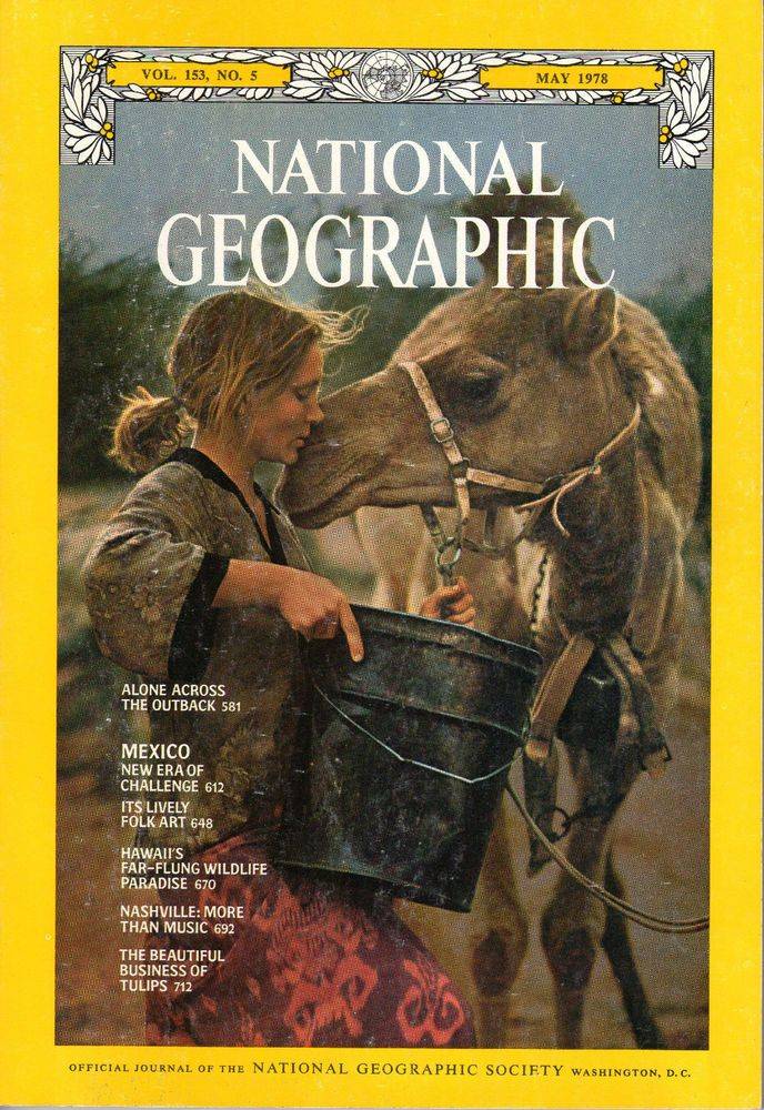 front cover of National Geographic with Robyn Davidson on the front cover. The film is about her adventures across the desert.