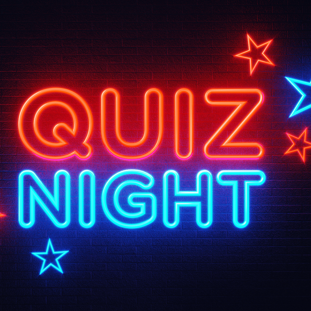 18 Creative Indoor Fundraising Ideas -quiz night written in bright lights