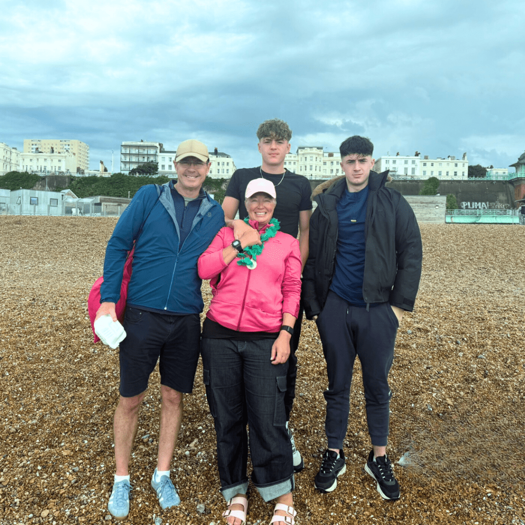 5km sea swim - family of 4 on the beach