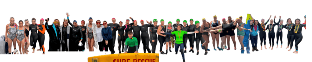 5km sea swim - shows 40 sea swimmers in a line